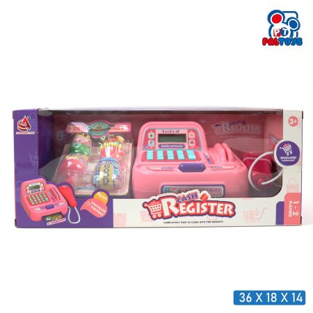 لعبة كاشير أطفال مع آلة تسجيل ونقود وإكسسوارات (Cash Register Play Set) زهري